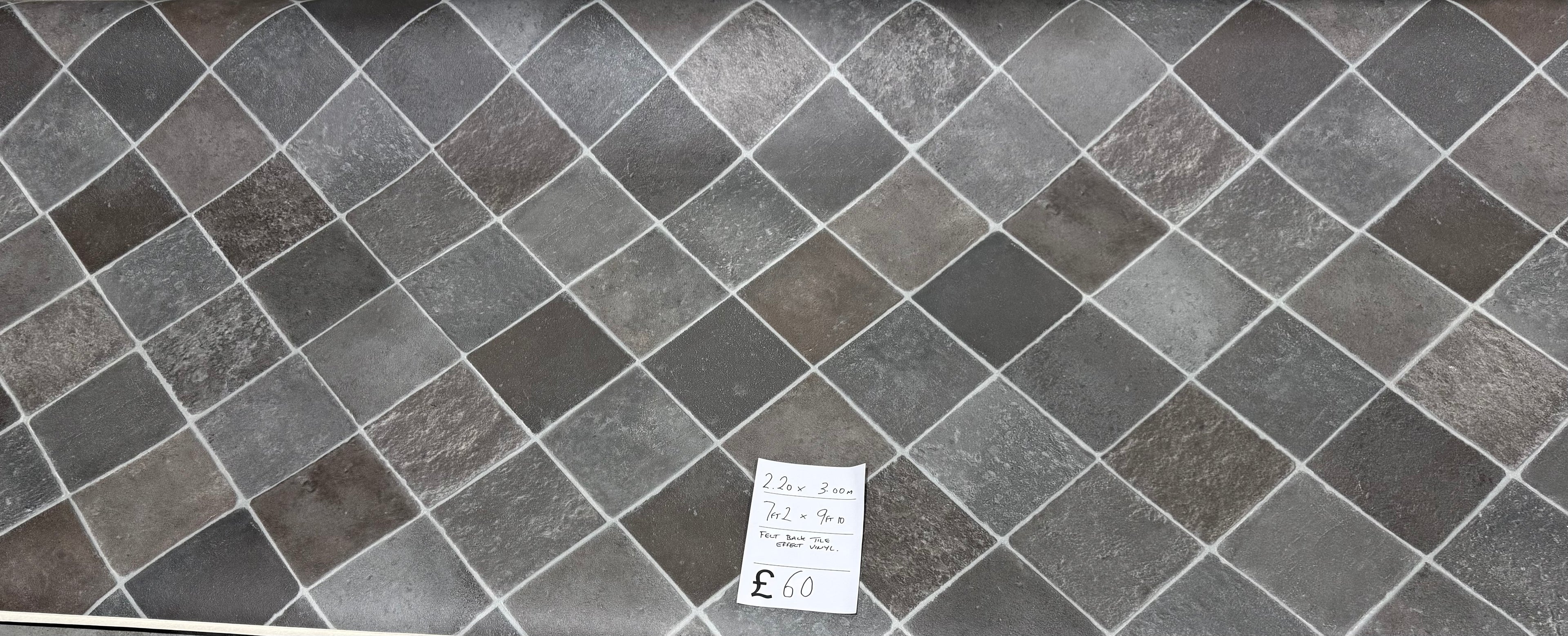 Dark Grey Tile Effect Felt Back Vinyl – 2.20m x 3.00m